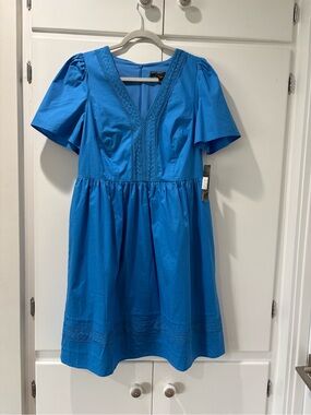 Maggy London Bright Blue V-Neck Cotton Casual Dress